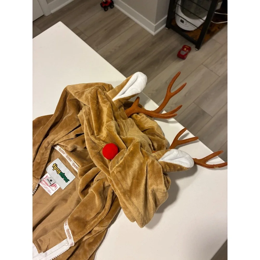 Tipsy Elves Red Nosed Reindeer Costume Onesie Pajamas‎ Brown Adult small